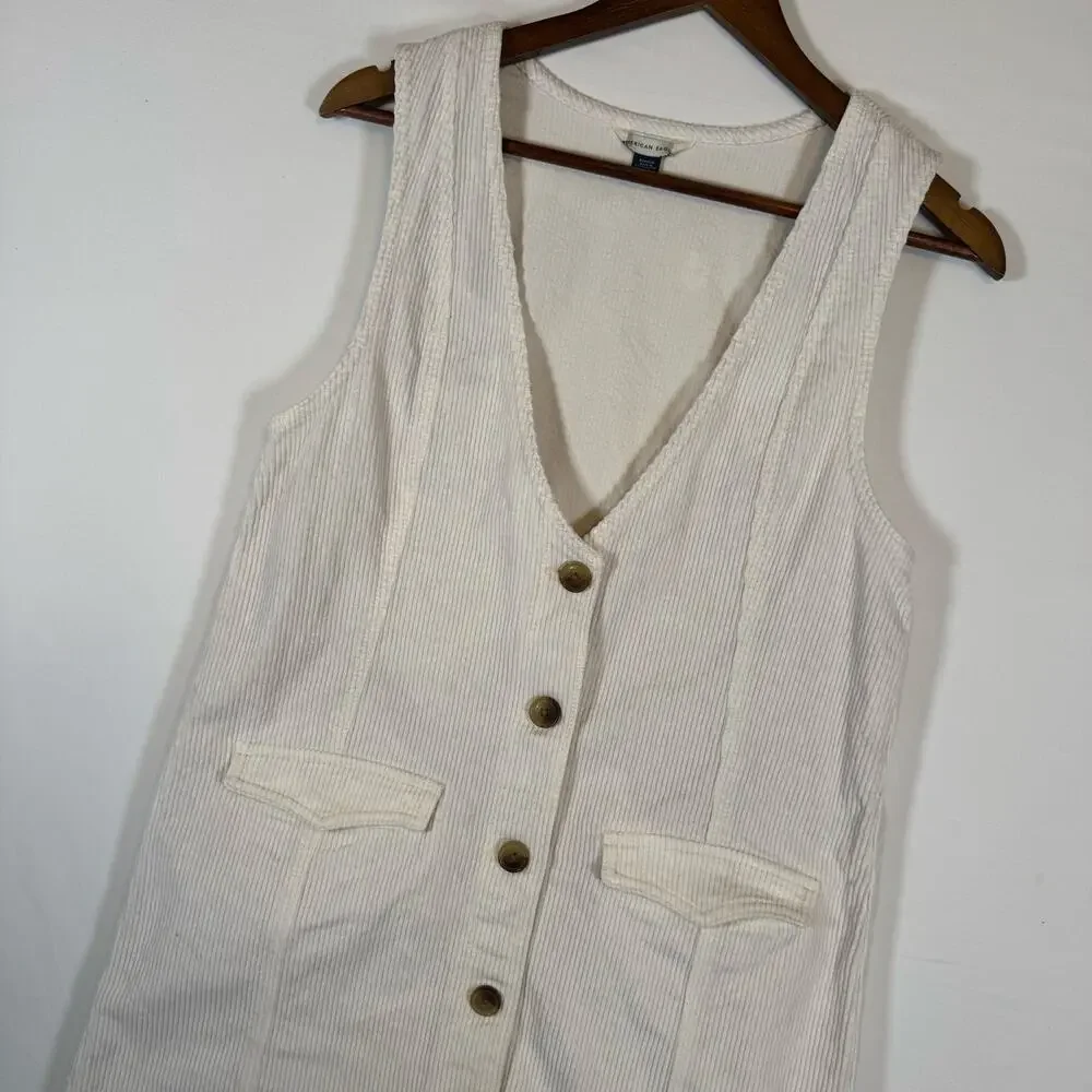 American Eagle Women’s S Corduroy Mini Dress Stretch Cotton White Button Front - Picture 11 of 11